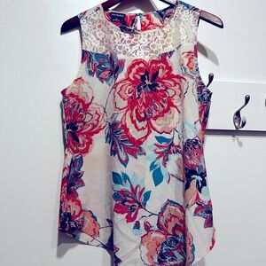 Van Heusen Floral Tunic with lace detailing at neckline - Multicolor